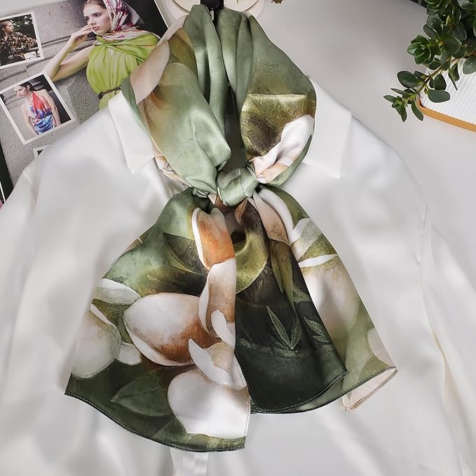 100% Mulberry Silk Scarf for Women Neck Oblong Headscarves Long Floral Print Lightweight Silk Wraps Shawls 67"*20"