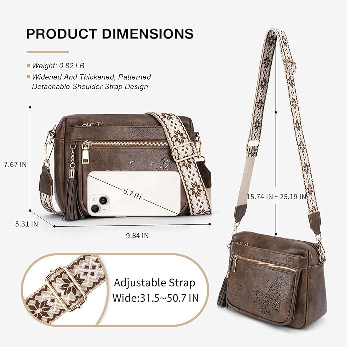 Crossbody Bags for Women Trendy Leather Crossbody Purse Shoulder Handbags Butterfly Design