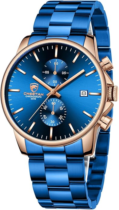 GOLDEN HOUR Fashion Business Mens Watches with Stainless Steel Waterproof Chronograph Quartz Watch for Men, Auto Date