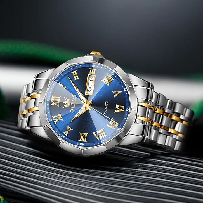 OLEVS Classic Men Watches with Date,Stainless Steel Man Watch with Date, Bussiness Watches for Men,Luminous Quartz Mens Watches Black/White/Blue/Gold, Waterproof Male Watch with Week