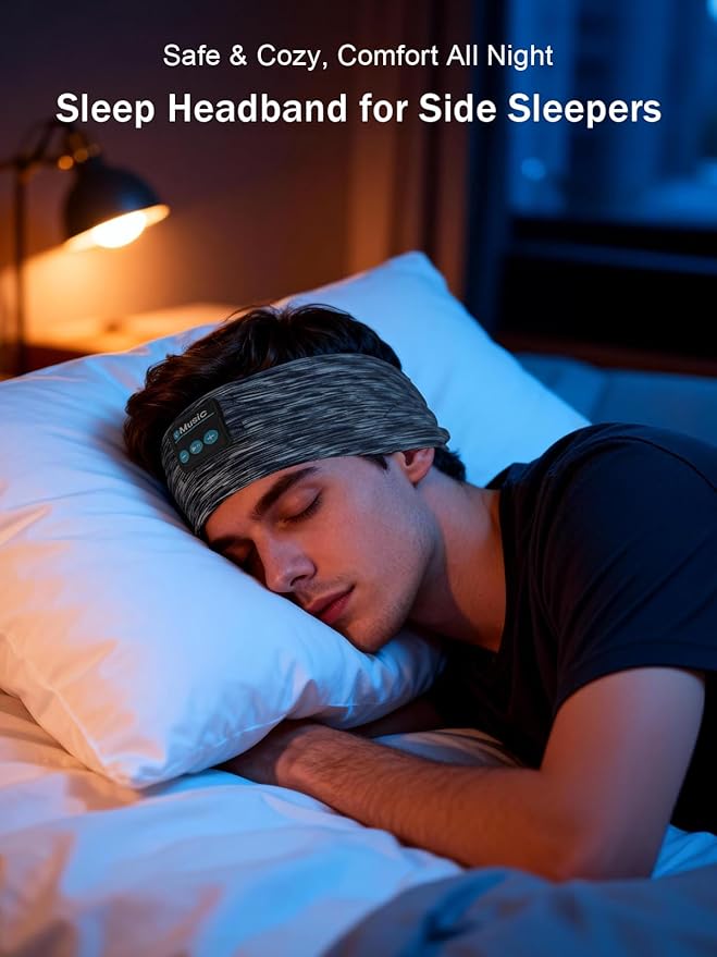 Sleep Headband Headphones,Bluetooth Headbands with Ultra-Thin Speakers for Side Sleepers, Sleep Mask, Wireless Music Headband for Running, Yoga, Travel & Meditation, Ideal Gift for Men Women Teens