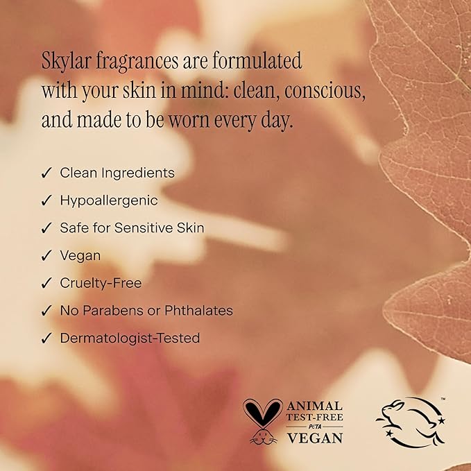 Skylar Fall Cashmere Eau de Parfum - Hypoallergenic & Clean Perfume for Women & Men, Vegan & Safe for Sensitive Skin - Spicy Gourmand Perfume with Notes of Cinnamon, Almond & Ginger - 10mL /0.33 Fl oz