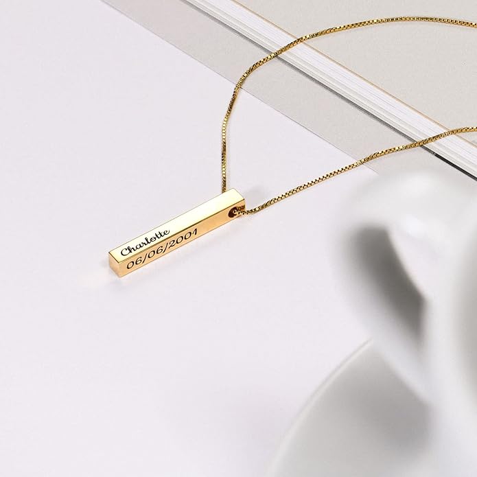 OAK & LUNA - Personalized Pillar Bar Necklace with Diamond Options - Custom Inscription Engraved Pendant - Up to 4 Names - Jewelry Gift for Women, Her, Mother For Mother's Day, Christmas