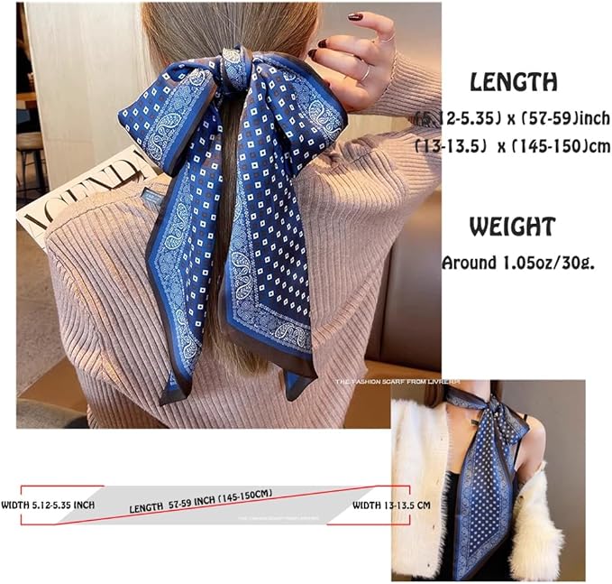 Livrerpi Silk Feeling Head Scarf Fashion Satin Hair Scarf Square Long Scarves for Women Gifts