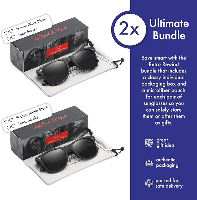 Retro Rewind Polarized Sunglasses for Men and Women - UV Protection Classic Sun Glasses