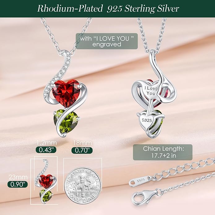 LOUISA SECRET Unique Double Heart Necklace Gifts for Wife Women, 925 Sterling Silver Tiny Birthstone Pendant Jewelry Gift for Her Girlfriend Mom Valentine's Day Anniversary Mother's Day Birthdays & Christmas