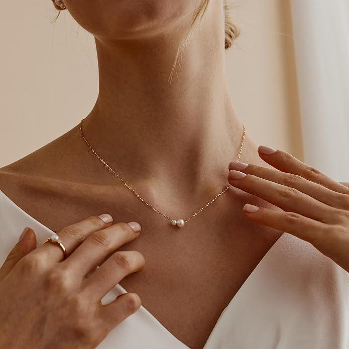 Gold Pearl Necklaces for Women Trendy 14k Gold Plated Dainty Necklace Simple Pearl Drop Single Charm Pendant Necklace Women's Jewelry Best Friend Birthday Gifts Gold Jewelry for Women