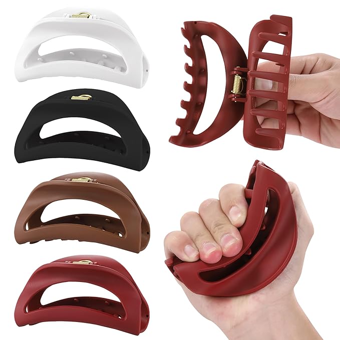 4Pcs Cloud Claw Clips for Women, 4.1" Non-Slip Strong Hold Hair Claws, Unbreakable TPEE-Silicone Blend, Large Bendable Cozy Hair Clip for Thin/Thick/Curly Hair, All-Day Comfort Matte Jaw Clip