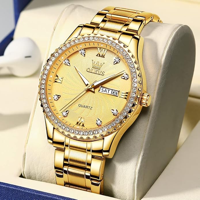 OLEVS Classic Men Watches with Date,Stainless Steel Man Watch with Date, Bussiness Watches for Men,Luminous Quartz Mens Watches Black/White/Blue/Gold, Waterproof Male Watch with Week