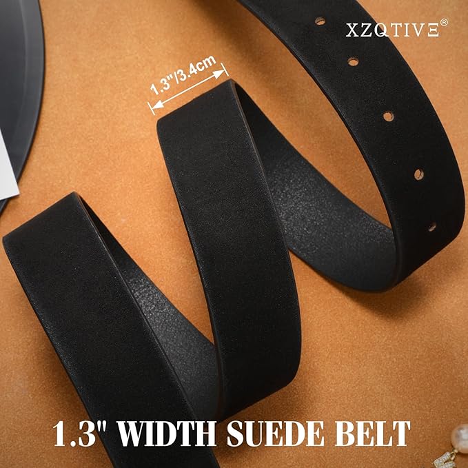 XZQTIVE Women’s Suede Belt for Jeans Pants Dresses Fashion Ladies Dark Brown Belt with Gold Buckle