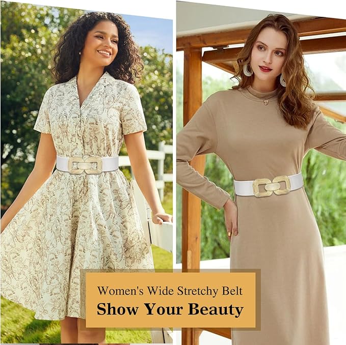 Glamorstar Women Wide Stretchy Belts Elastic Waist Belts for Dresses
