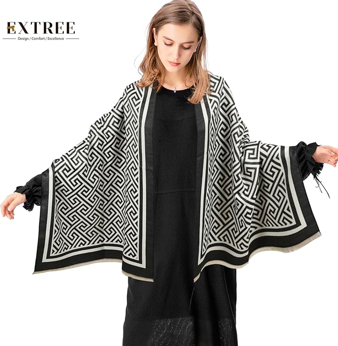 EXTREE Scarfs for Women Pashmina Silky Shawl Wrap for Evening Dressing Blanket Open Front Poncho Cape