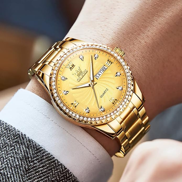 OLEVS Classic Men Watches with Date,Stainless Steel Man Watch with Date, Bussiness Watches for Men,Luminous Quartz Mens Watches Black/White/Blue/Gold, Waterproof Male Watch with Week