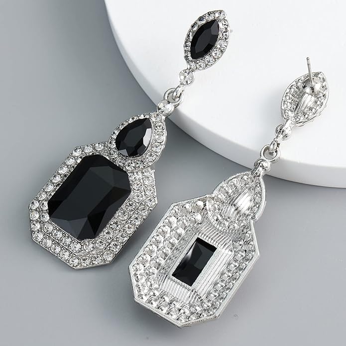Vintage Rhinestone Dangle Statement Earrings Colorful Long Crystal Dangling Drop Earring for Women Formal Wedding Prom