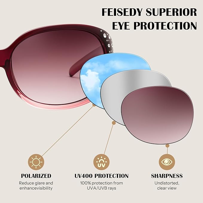FEISEDY Women's Polarized Sunglasses Wrap Around Rhinestone Design Fashion Sunnies UV400 Protection B1091