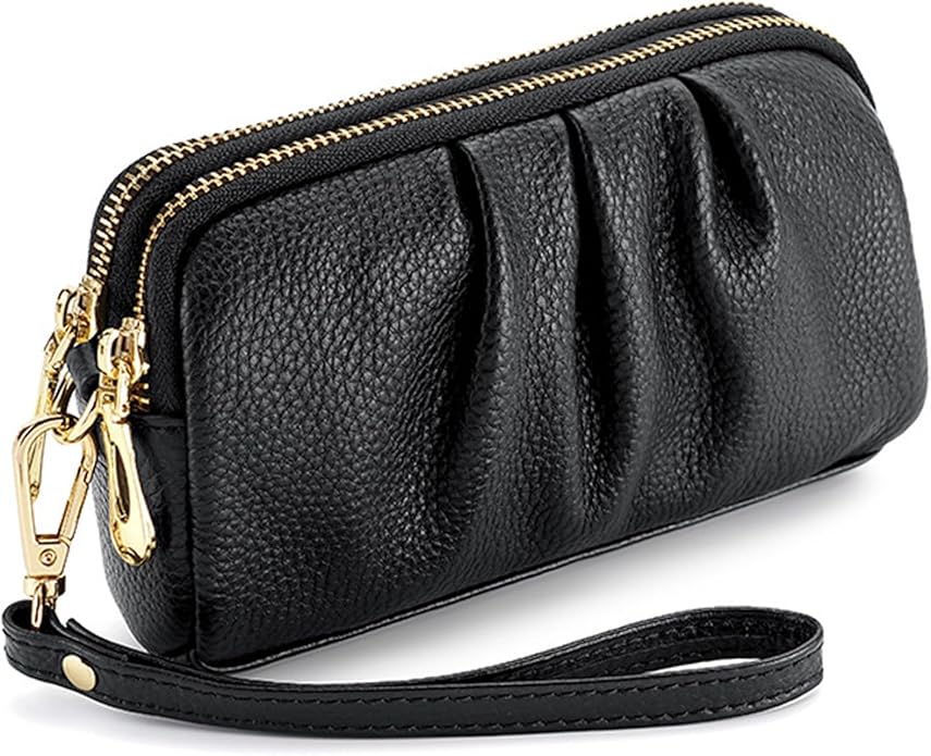 Wristlet Wristlet Wallets for Women, Wallet Stylish Black Ruched 7x2.4x3.9 Cell Phone Purse with Detachable Wrist Strap