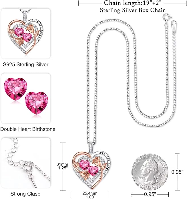 Iefil Mothers Day Gifts for Wife - Sterling Silver Birthstone Necklace Birthday Gifts for Her Wife