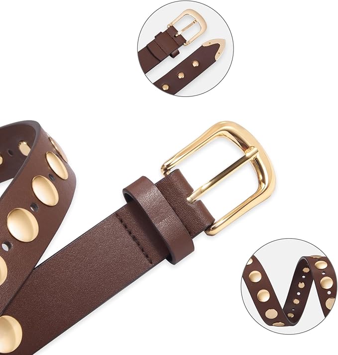 VATAN Women Leather Belt for Jeans Dresses Pants Fashion Ladies Casual Waist Belt with Gold Buckle