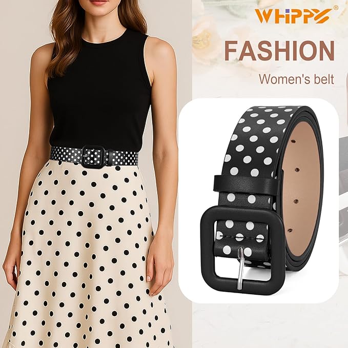 WHIPPY Women Leather Belt Candy Color Fashion Square Buckle Belt Ladies Belt for Jeans Pants Dresses