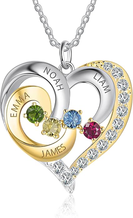 GLAMCARAT Personalized mothers necklace with birthstones names sterling silver jewelry for women customized engraved necklace