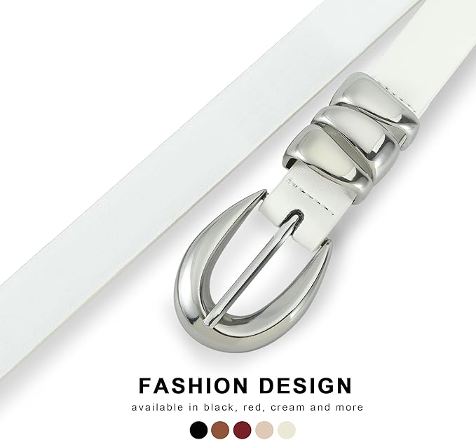 Skinny Leather Waist Belt - Gold Buckle Dress Belt for Women's Jeans & Dresses