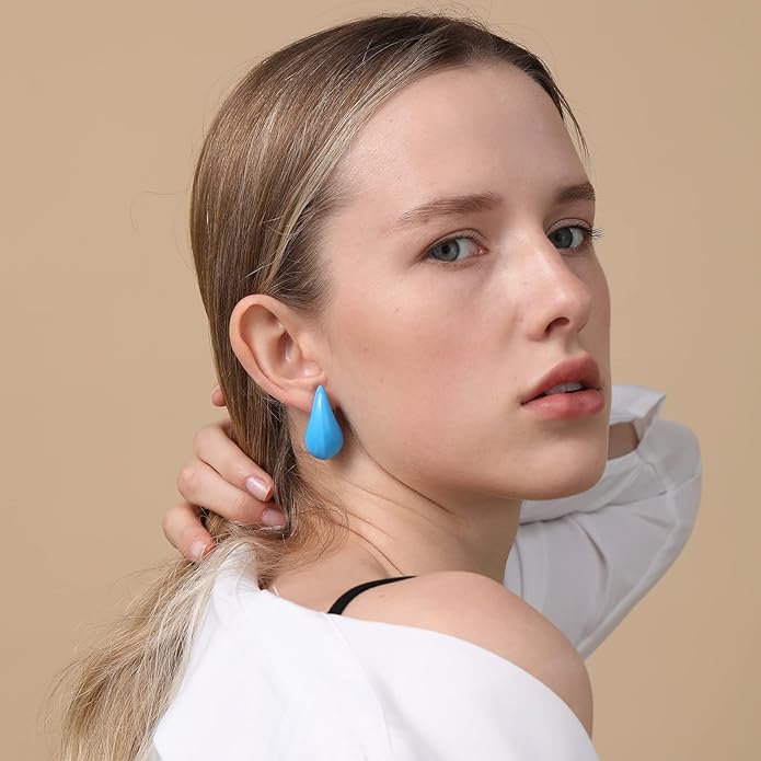 Apsvo Chunky 14K Gold Plated Hoop Earrings for Women, Lightweight Waterdrop Hollow Open Hoops, Hypoallergenic Dupes Earrings