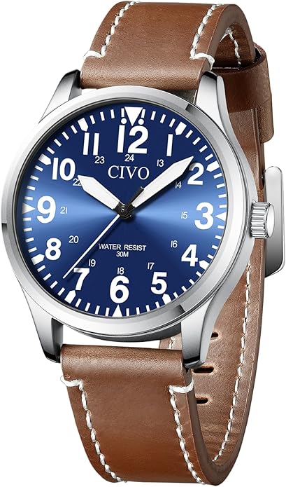 CIVO Analog Wrist Watches for Men: Waterproof Stainless Steel Mens Watches - Silver Watch with Easy Read Dial Men's Watch for Gift