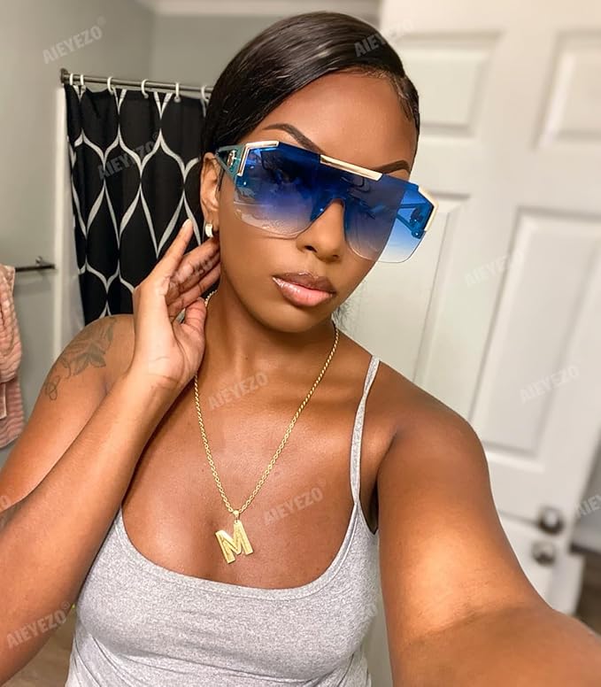 AIEYEZO Square Oversized Sunglasses Flat Top Shield Sun Glasses for Men Women One Lens Square Shades