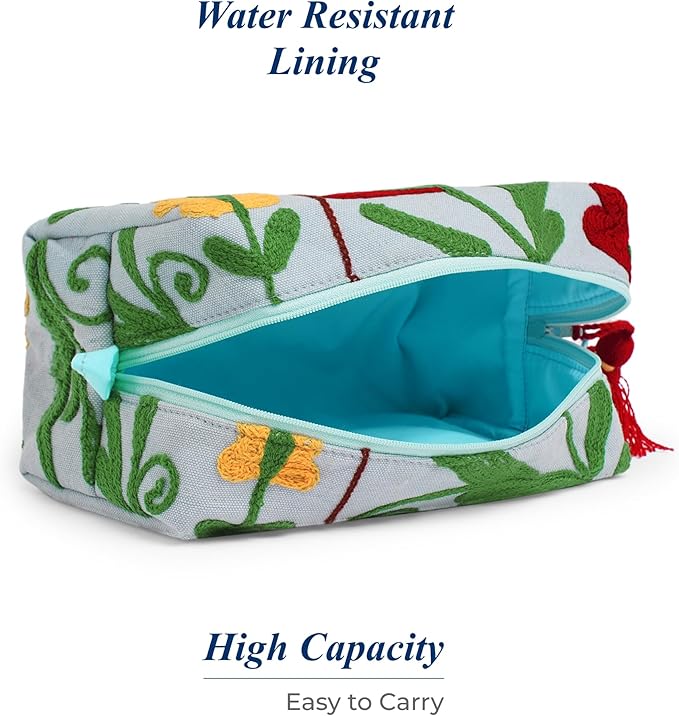 Huar Travel Makeup Bag- Large Capacity Cosmetic Bags for Women - Water Resistance Lining Portable Pouch & Open Toiletry Bag - Perfect Girls Makeup Organizer for Travel Essentials (Sky Blue)