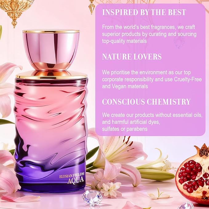 Elysian Fields - Aqua Eau De Parfum, Long-Lasting Fragrance Floral, Fruity Fresh, Sweet Perfumes for Women 100ml | 3.4 fl. oz + 2ml Samples