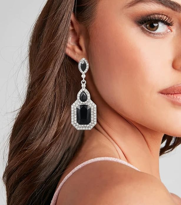 Vintage Rhinestone Dangle Statement Earrings Colorful Long Crystal Dangling Drop Earring for Women Formal Wedding Prom