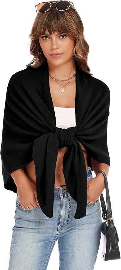 iWoo Women Soft Shawl Wraps kintted Open Front Poncho Sweater for Spring Fall Winter