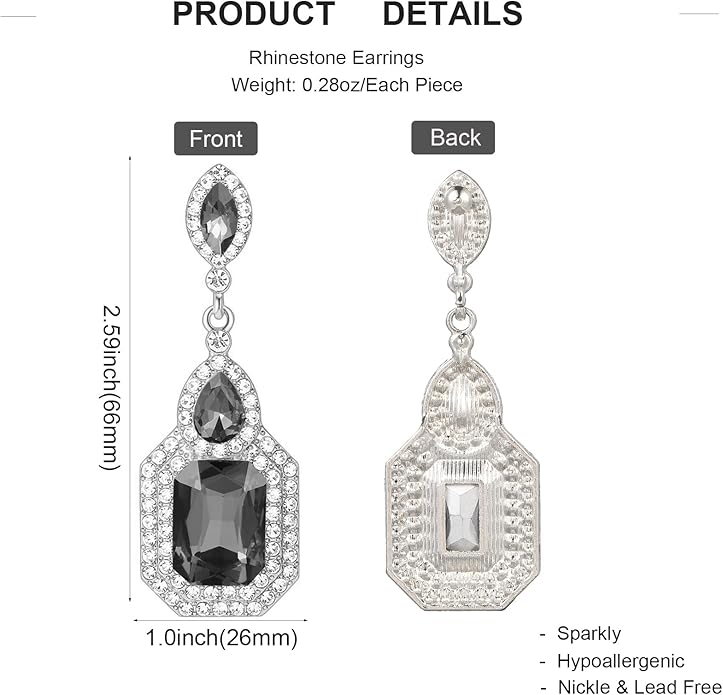 Vintage Rhinestone Dangle Statement Earrings Colorful Long Crystal Dangling Drop Earring for Women Formal Wedding Prom