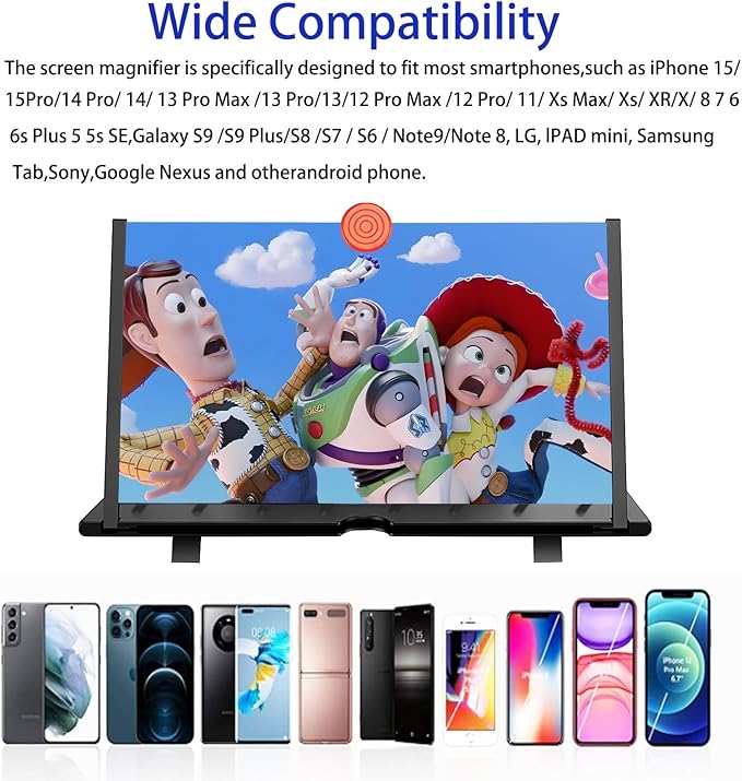20" Screen Magnifier for Cell Phone, Mobile Phone 3D HD Magnifying Projector Screen Enlarger for Movies, Videos and Gaming, Foldable Phone Stand with Screen Amplifier,Compatible with All Phones