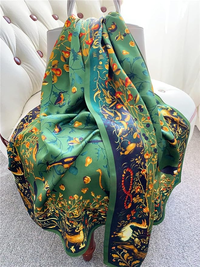 100% Mulberry Silk Scarfs for Women Floral Print Satin Long Scarf for Headscarf Hair Wraps Shawl with Gift Packed