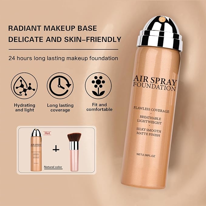 Magic Minerals Airbrush Foundation Makeup - Silky Lightweight Spray Foundation Makeup Air Brush Flawless Setting Spray for Mature Skin (04 Porcelain Color)