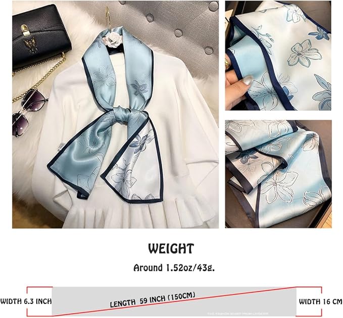 Livrerpi Silk Feeling Head Scarf Fashion Satin Hair Scarf Square Long Scarves for Women Gifts