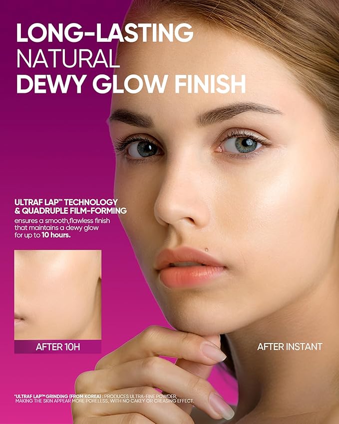 Pink Glow Cushion Foundation #01 Vanilla| Medium Coverage, Natural Dewy Glow Finish, Moisturizing for Dry Skin, Lightweight, Long-Lasting & Oxidation-Resistant