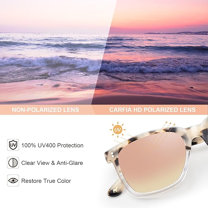CARFIA Polarized Sunglasses for Women: Acetate, Small/Medium Size, UV400 Anti Glare CA5354