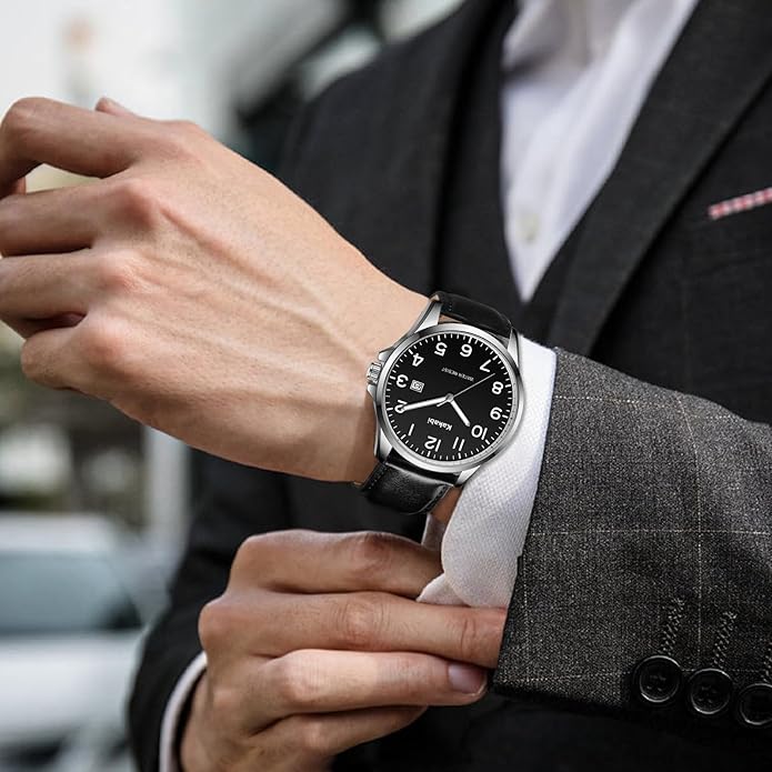Watch for Men, Fashion Minimalist Wrist Watch Waterproof Quartz Analog Date with Leather Strap