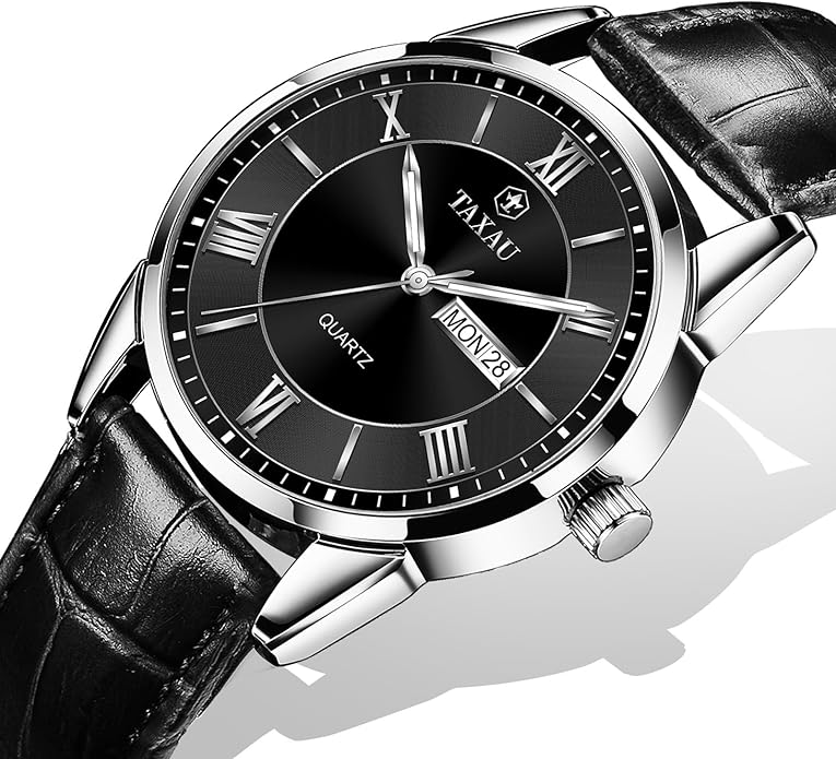 Leather Band Mens Watches with Day Date Quartz Analog Large Face Classic Watch Roman Numerals Dress Luminous Rlojes para Hombres