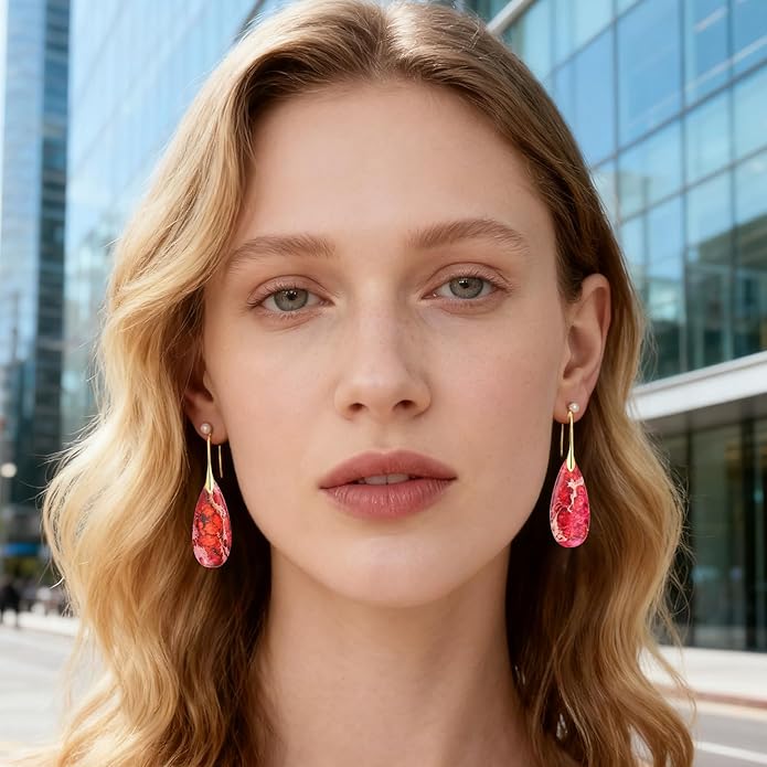 Emperor Stone Dangle Earrings for Women - Natural Healing Crystal Earrings with Gold Fishhooks in Soothing Colors, Unique Personalized Valentine‘s Day Gift Set for Her