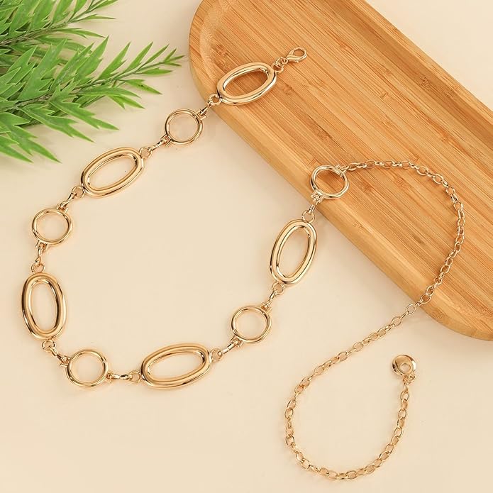 Waist Chain Belt Women Circle O-Ring Metal Link Body Chains Plus Size Gold Tone Chain Belt Fashion Waist Jewelry for Dress