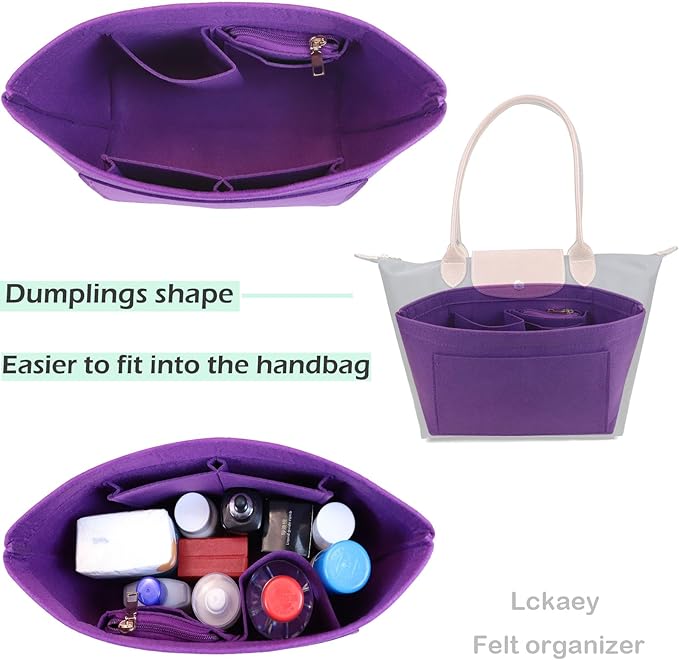 Lckaey bag Organizer Insert for Longchamp Pliage Neo(Large) Handbags Insert Organizer 1012purple-L