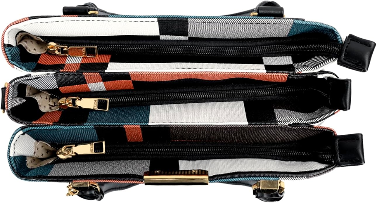 KKXIU 3 Zippered Compartments Purses and Handbags for Women Top Handle Satchel Shoulder Ladies Bags