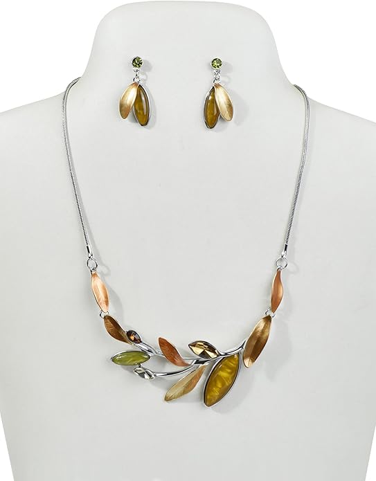 Vintage Statement Jewelry Set Leaf Floral Bohemian Boho Statement Necklace Earring Set Crystal Fashion Costume Jewelry