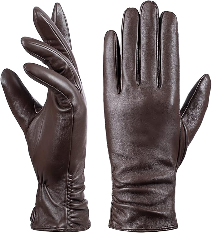 Dsane Womens Winter Leather Touchscreen Texting Warm Driving Lambskin Pure Genuine leather Gloves