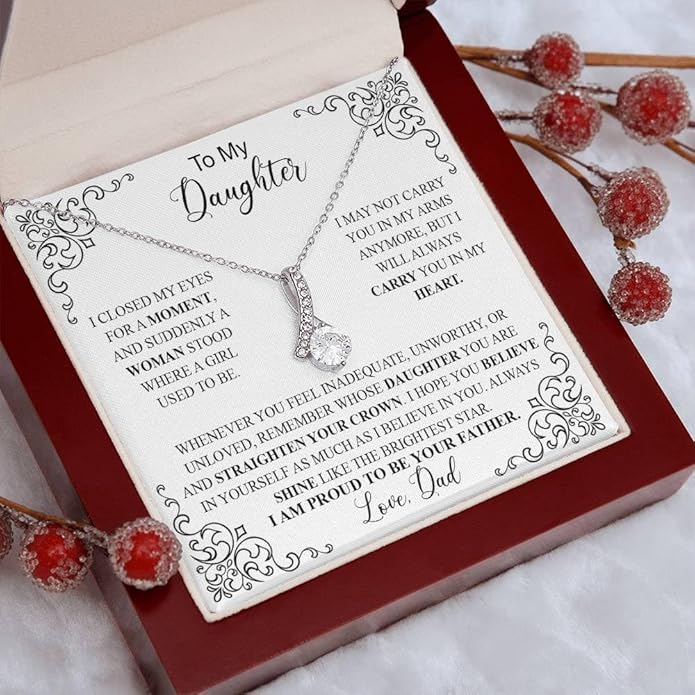 VIRAGIL To My Daughter Gift Necklace From Dad or Mom - Badass Daughter Jewelry With Heartfelt Message & Elegant Box