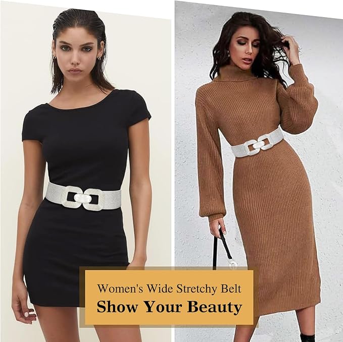 Glamorstar Women Wide Stretchy Belts Elastic Waist Belts for Dresses