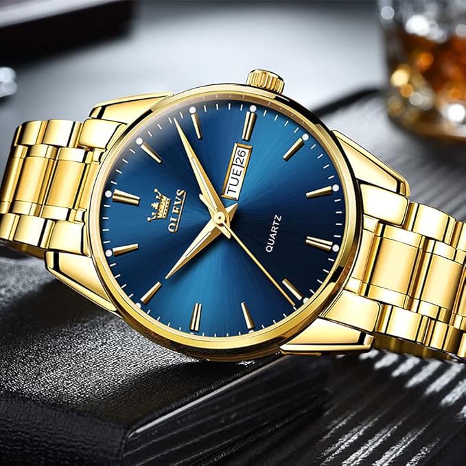 OLEVS Mens Gold Watches Analog Quartz Business Dress Watch Day Date Stainless Steel Classic Luxury Luminous Waterproof Casual Male Wrist Watches